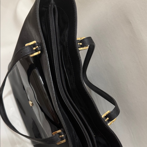 Michael Kors Large Jet Set Multipurpose Black Tote Bag Patent Leather Pocket - Picture 5 of 9